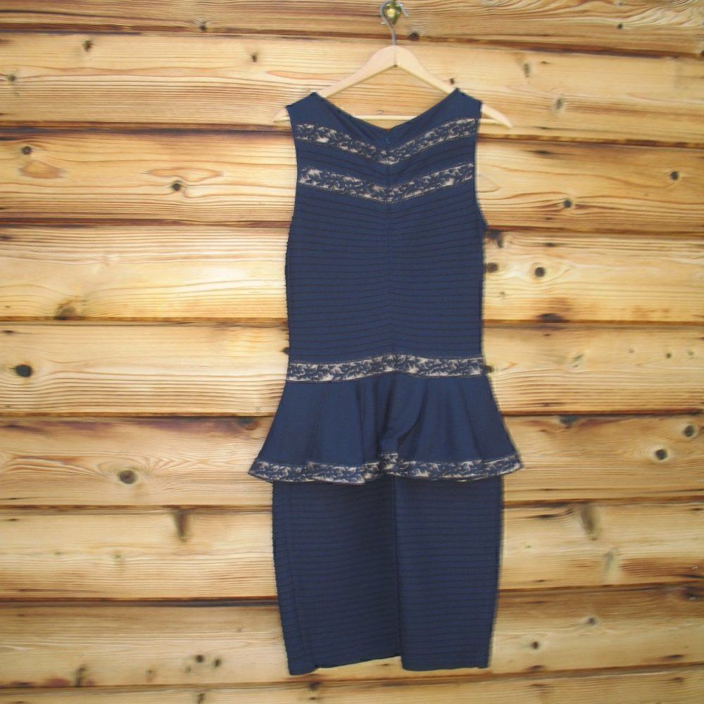 Tadashi Shoji Blue Pleated Peplum Dress - Picture 6 of 8